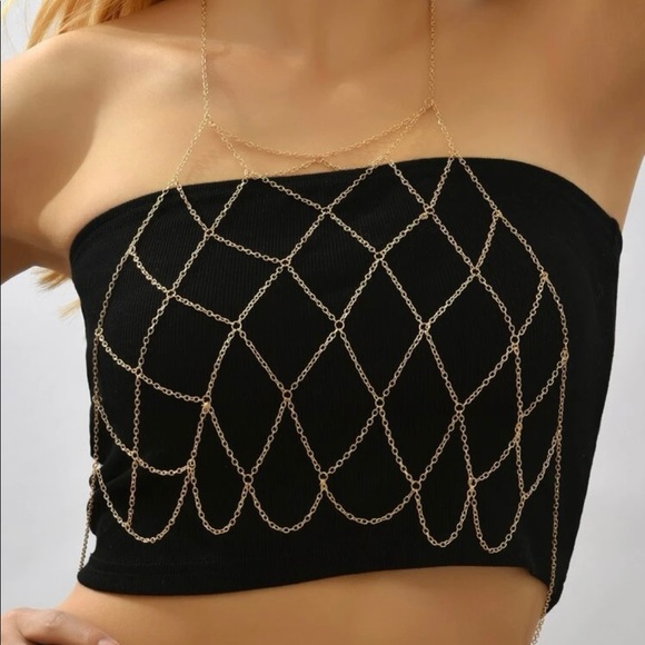 Body Jewelry Chain Halter Mesh Bralette dainty top - Picture 8 of 16